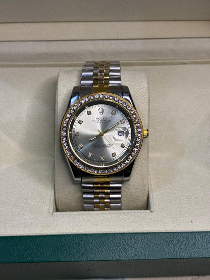 Rolex Oyster Perpetual Datejust – Two-Tone Diamond Bezel & Silver Dial (Men’s)