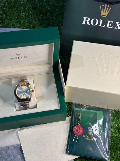 Rolex-Style Custom Eagle Dial Watch with Silver Sunburst Face