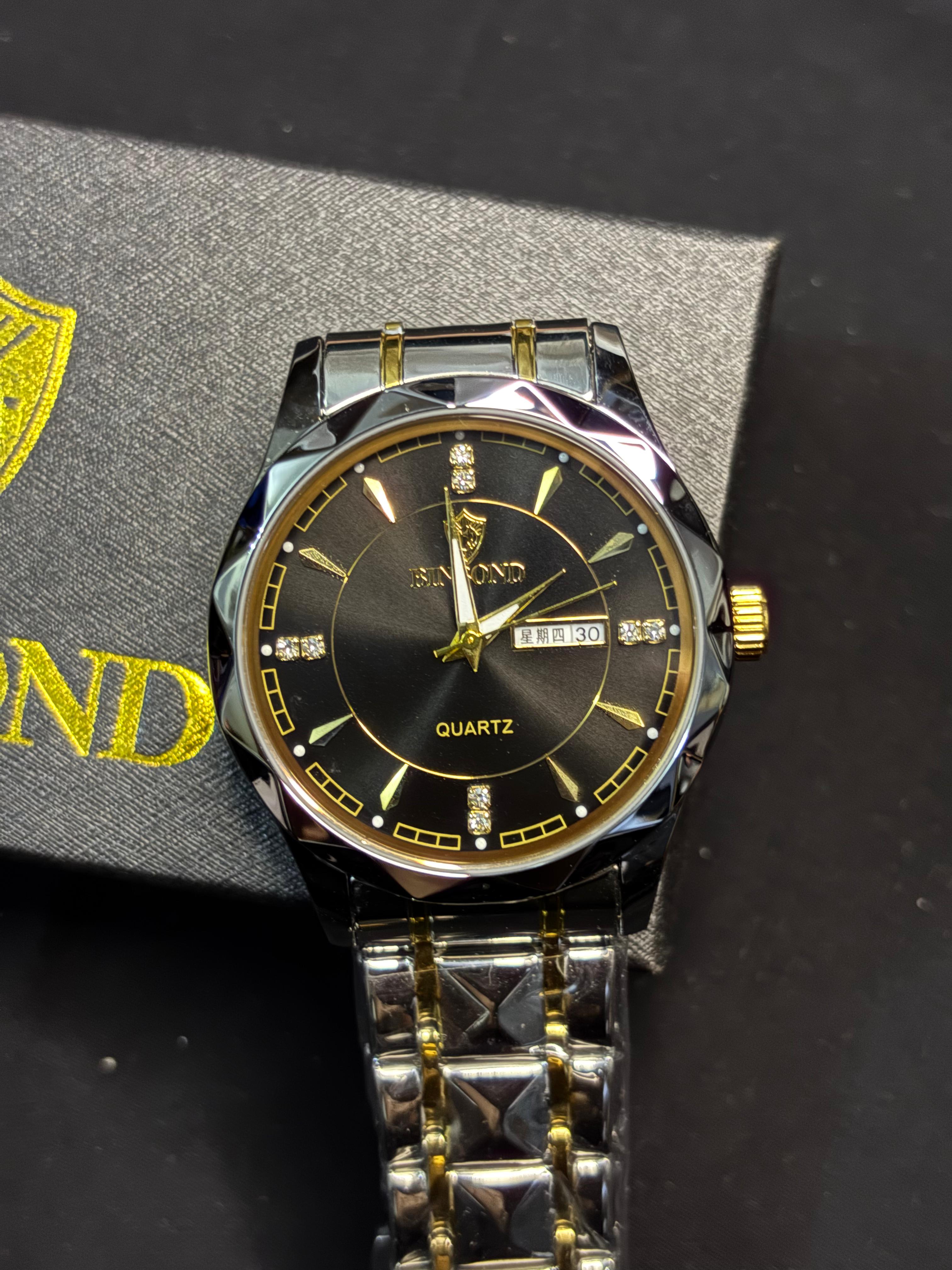 Binbond Royal  – Day & Date Quartz Watch (Black & Blue Dials)