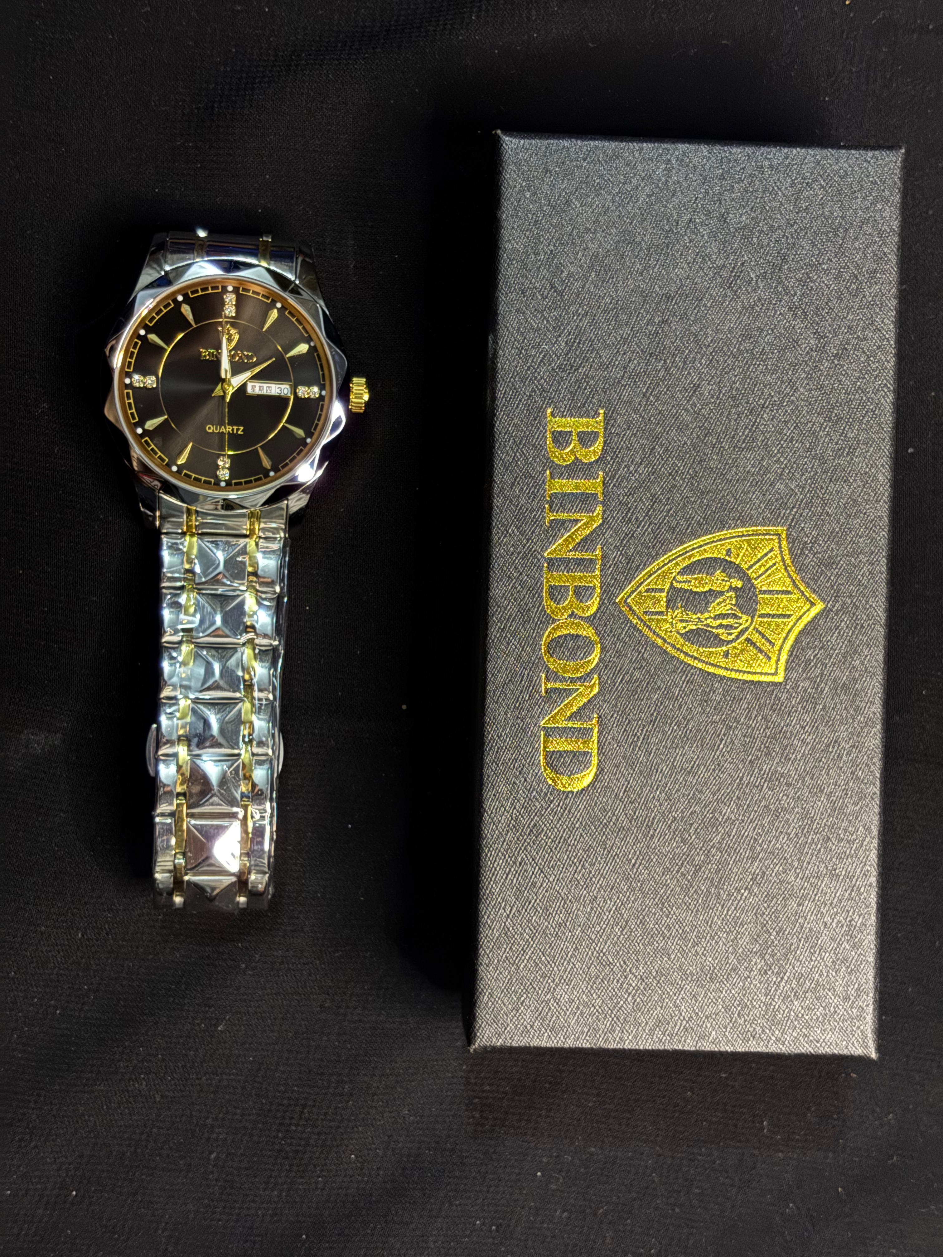 Binbond Royal  – Day & Date Quartz Watch (Black & Blue Dials)