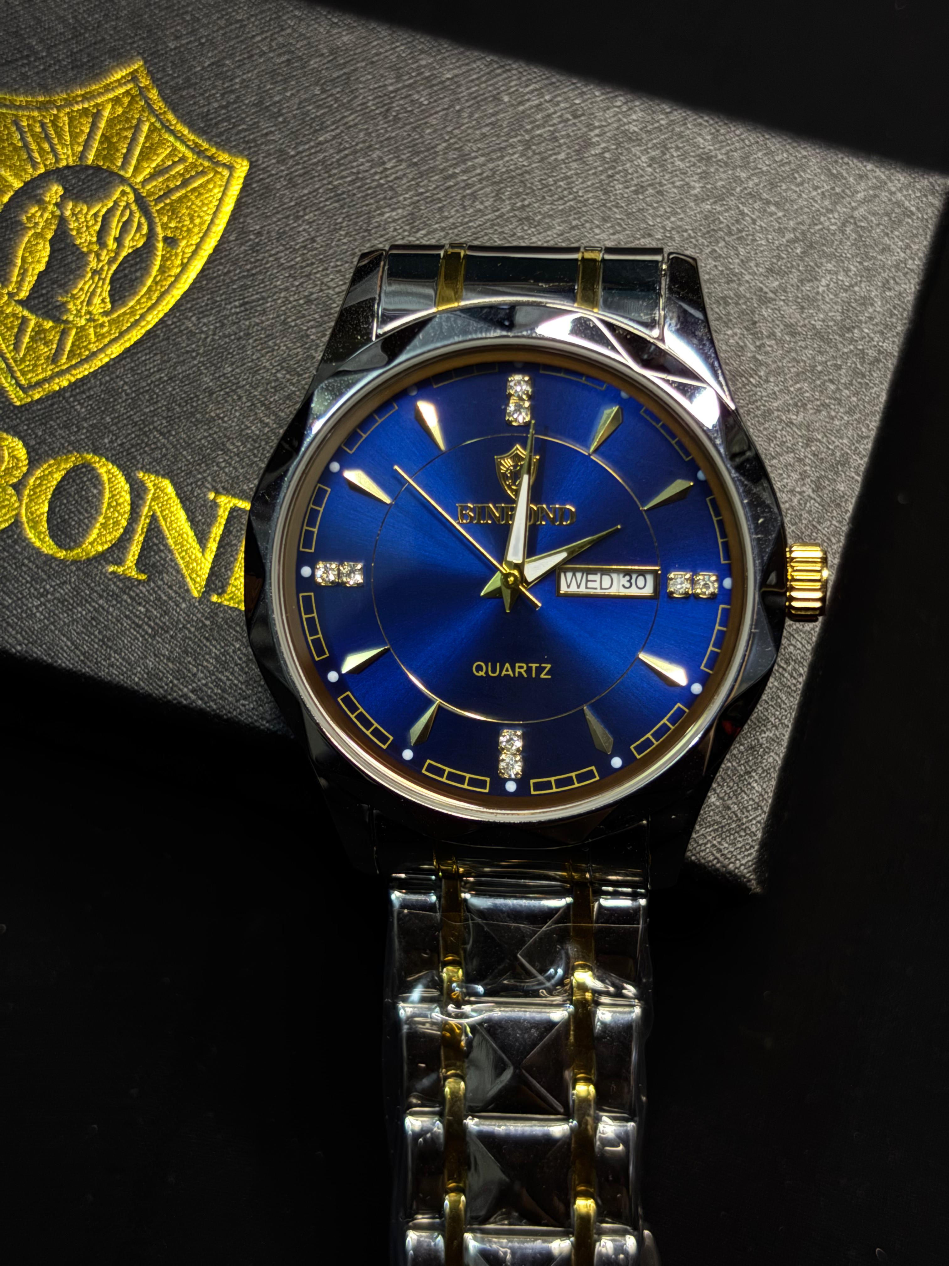 Binbond Royal  – Day & Date Quartz Watch (Black & Blue Dials)
